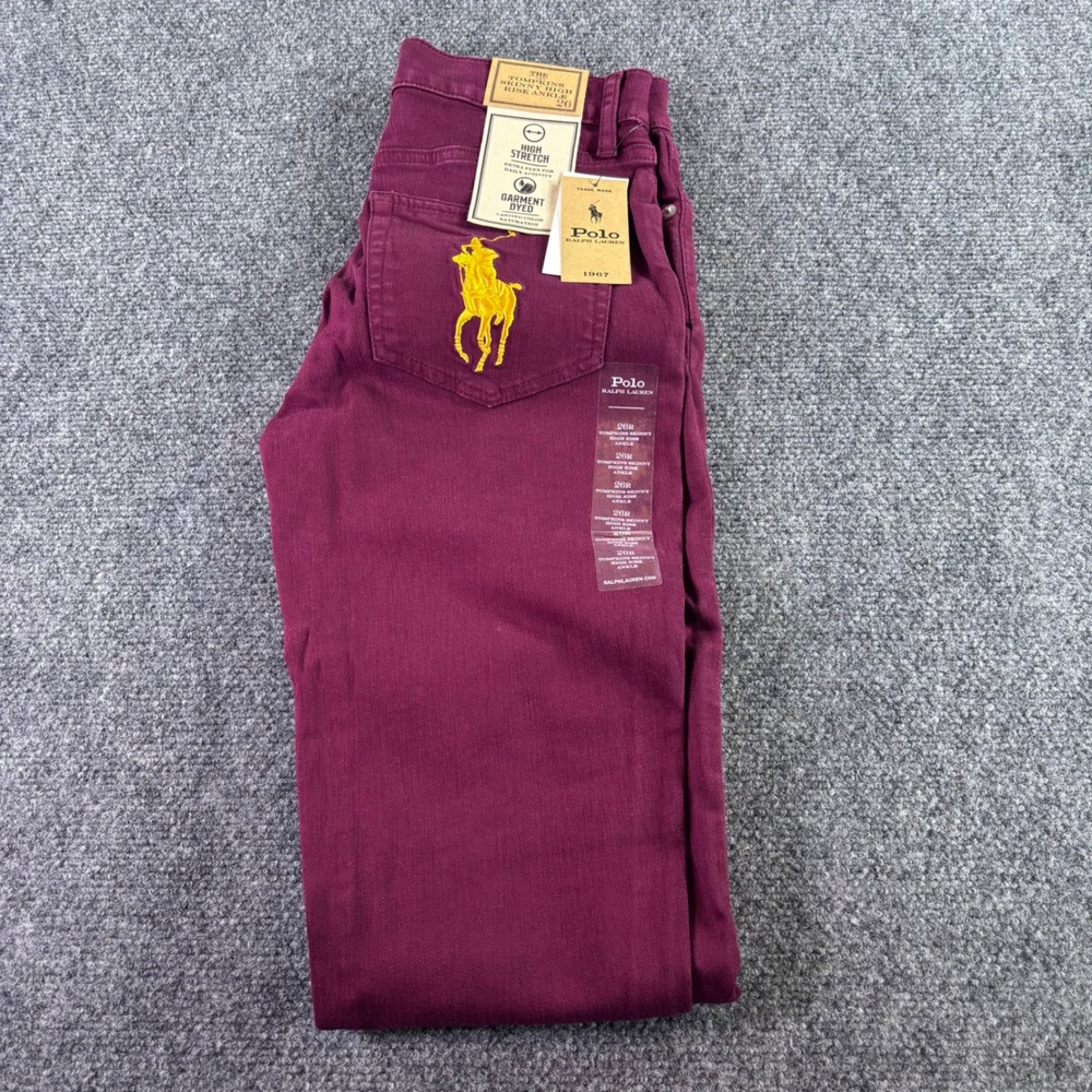 Polo Ralph Lauren Tompkins Skinny Jeans Womens 26 Burgundy High Rise NWT Ankle